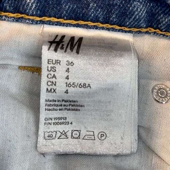 H&M Womens High Rise Frayed Hem Patchwork Loose Straight Denim Jeans Blue Size 4 - Picture 7 of 12
